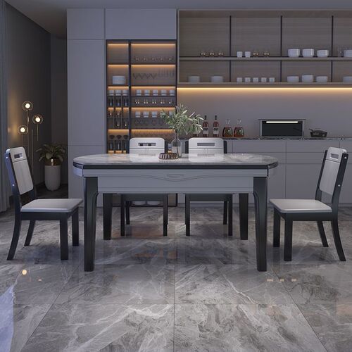 Solid wood slate dining table and chairs folding dining table combination for home modern living room multifunctional rectangular variable round table