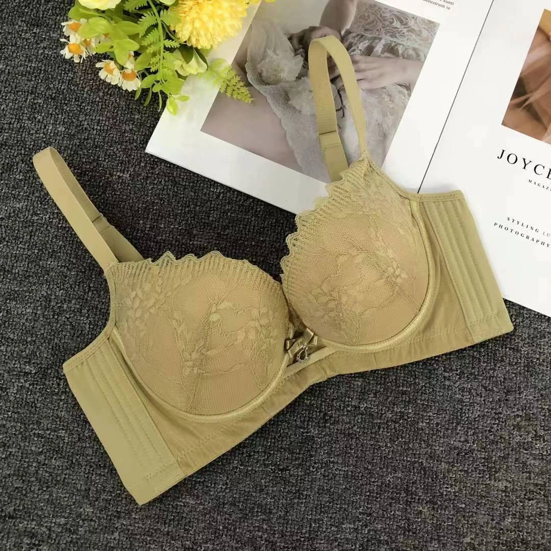 Nuevo sujetador de alta calidad de moda de encaje jacquard transpirable y cómodo ajuste lateral de pecho de botón múltiple ropa interior mujer