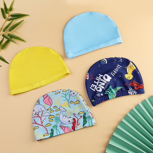 Children's swimming cap for boys and girls, waterproof, non-stretching, long hair, fashionable cloth cap, high-looking ear protection swimming cap, wholesale brim