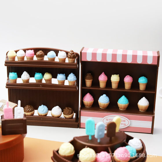 Cute Mini Ice Cream Shop Ornaments Simulation Shop Doll House Milk Cones Children's Play House Children's Small Toys