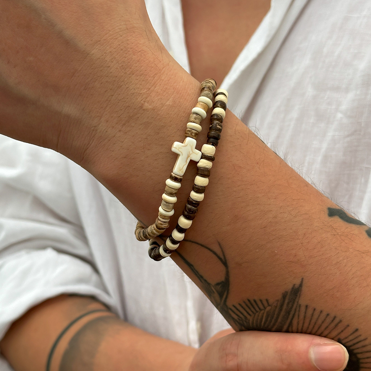 Wood Chain Material Vintage Style Round Wood Men's Bracelets Men Beaded Bracelets