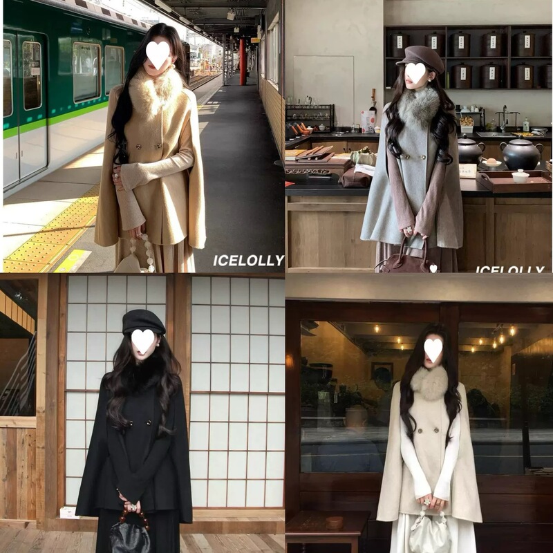 In-Stock Chaebol Daughter Wool Double-Sided Cape Wool Coat Women's Autumn and Winter Short Wool Coat In-Stock Chaebol Daughter Wool Double-Sided Cape Wool Coat Women's Autumn and Winter Short Wool Coat