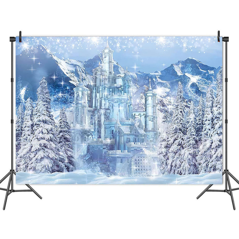 Foreign Trade Amazon Cartoon Ice and Snow Castle Newborn Photography Background Cloth Children's Birthday Party Banner 5x3ft