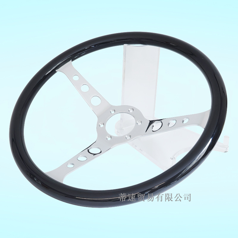 Factory Direct Sales Car Modification Glossy Black Round Hole Steering Wheel 15inch Electroplated Universal Racing Steering Wheel 380mm