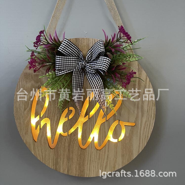 Wooden Welcome Garland Sign with Pre-lighting Lights for Front Door Wall Porch Decor Battery Operated