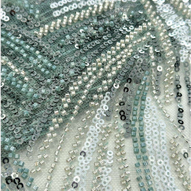 Bridal dress lace fabric vestido de noche europeo y americano malla lentejuelas tela bordada con tubo de cuentas