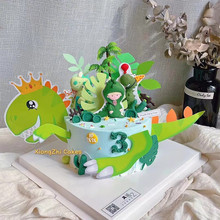 K31C恐龙蛋糕装饰摆件暴龙霸王龙绿色小恐龙宝宝男孩儿童生日插件
