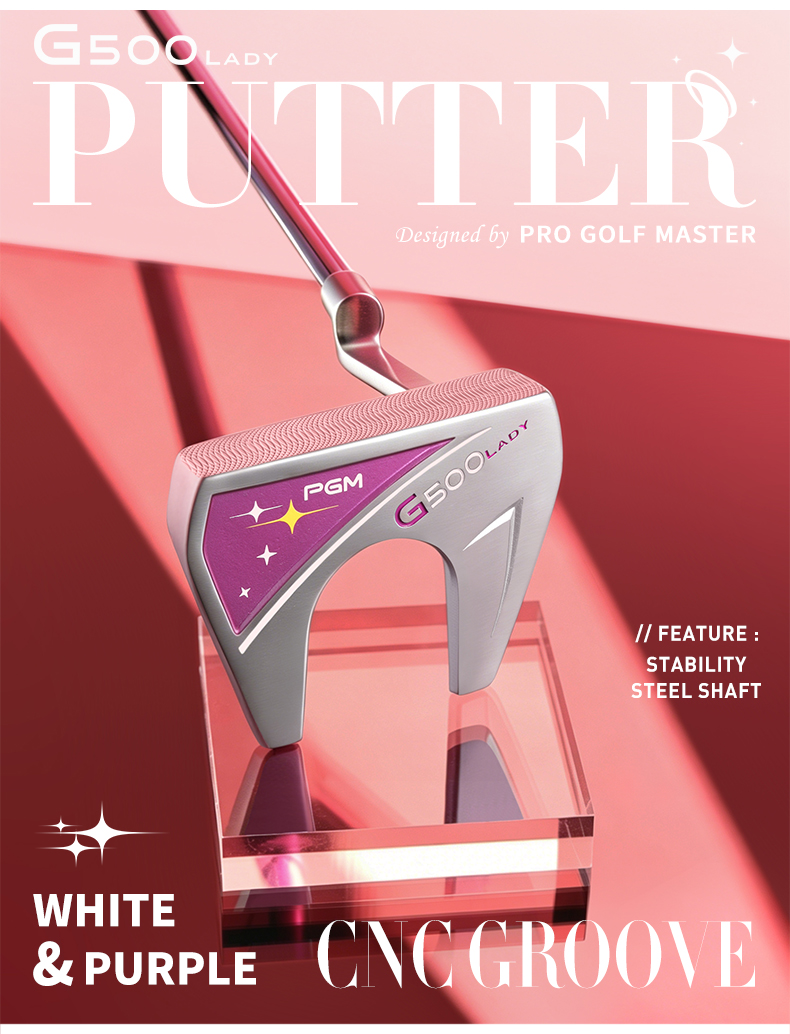 Gậy putter golf nữ PGM G500 thân thép không gỉ, trọng tâm thấp, có vạch ngắm — Hồng san hô Gậy putter (Thân thép) Tặng đầu gậy TUG079, Trắng tím Gậy putter (Thân thép) Tặng đầu gậy TUG079 chi tiết 2