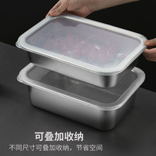 不锈钢方盆平底方盘长方形托盘带PP盖方盒商用自助餐份数盆盛菜盆