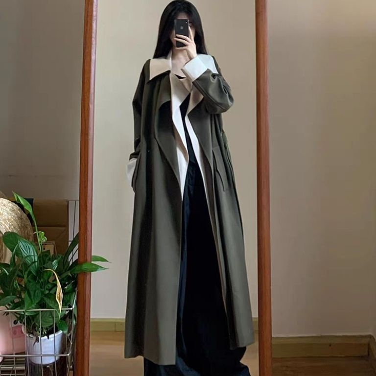撞色风衣外套女2025春秋新款今年流行英伦风超好看高个子长款大衣|undefined