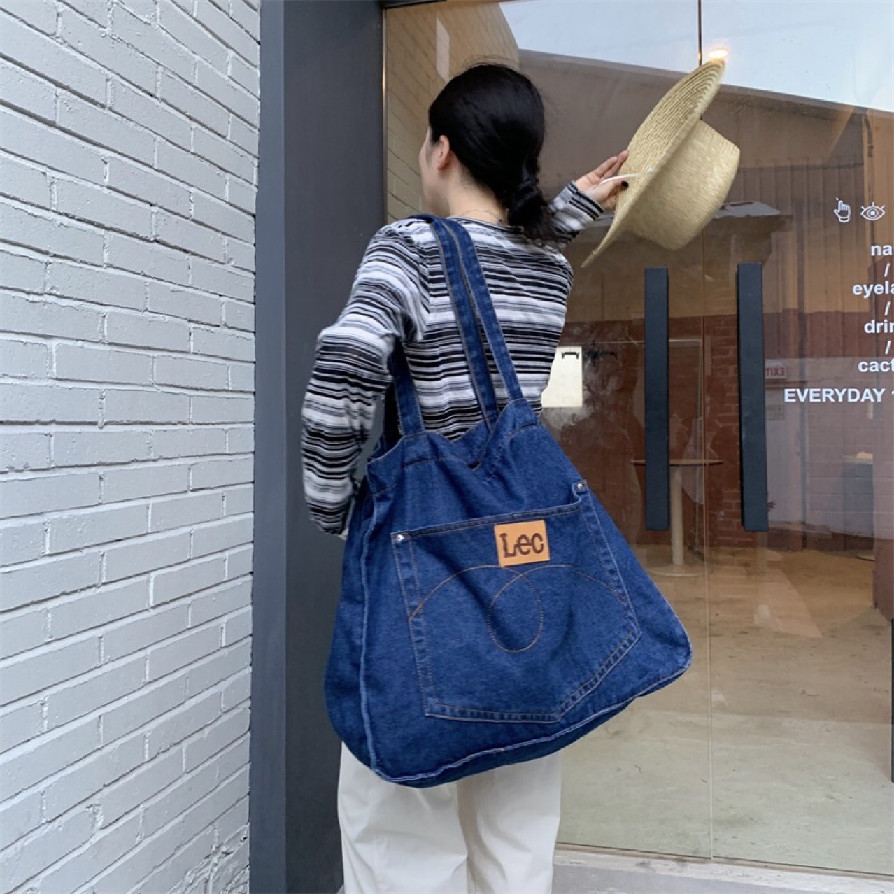 牛仔单肩包大容量购物袋妈妈包学生书包通勤包ins补课袋简约百搭