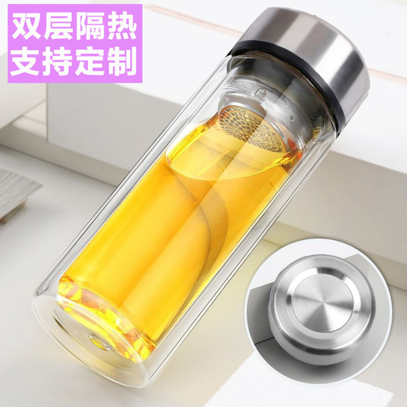 加厚底双层玻璃杯车载便携透明水杯隔热过滤茶杯耐高温|undefined