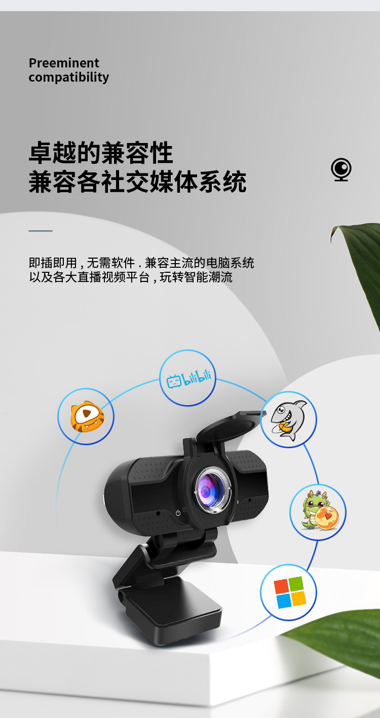 1080P network computer camera with privacy cover