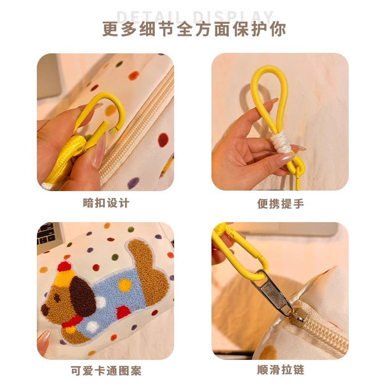 Bolso de maquillaje de mano de perro salchicha de lunares Bolso de embrague portátil para niñas Bolso de almacenamiento de viaje de negocios de gran capacidad Bolso de lavado