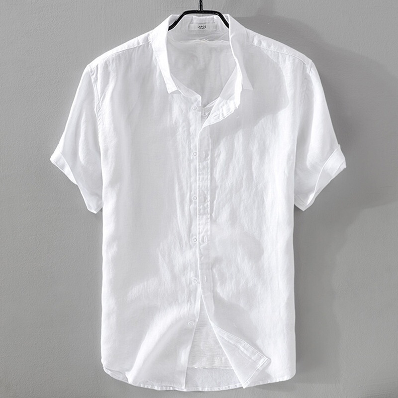 Pure Linen Short-Sleeved Shirt for Men, Linen White Shirt, Cotton and Linen Men's Clothing, Men's Casual Summer Wear, Trendy Pure Linen Short-Sleeved Shirt for Men, Linen White Shirt, Cotton and Linen Men's Clothing, Men's Casual Summer Wear, Trendy