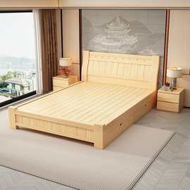 实木床双人床简约现代环保实木家具卧室家用床架经济型床出租房用