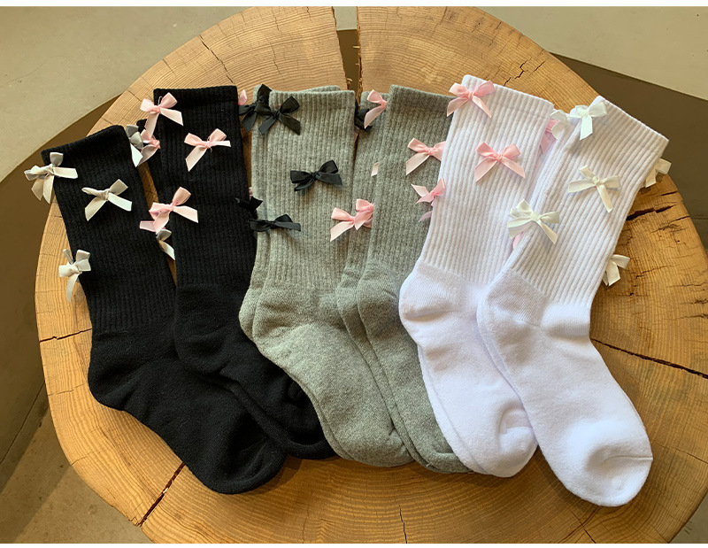 Comfort Feel Of Sensation Women's Sweet Bow Knot Cotton Crew Socks A Pair