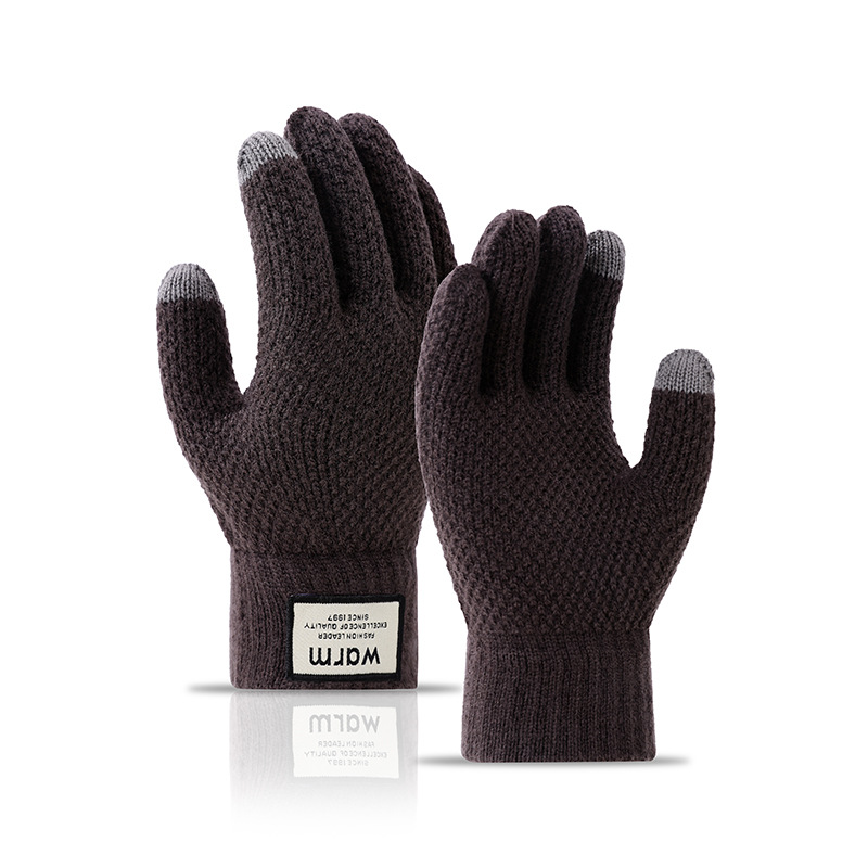 Gloves winter warm student Korean version of simple men's and women's fleece thickened cycling five fingers can touch screen cold cotton gloves_maomaolike.com