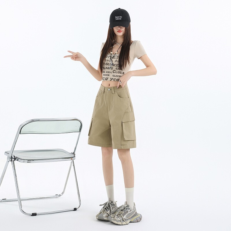Khaki Workwear Straight-Leg Denim Shorts for Women, Fashionable 2026 Summer Thin High-Waisted Loose Wide-Leg Shorts Khaki Workwear Straight-Leg Denim Shorts for Women, Fashionable 2026 Summer Thin High-Waisted Loose Wide-Leg Shorts
