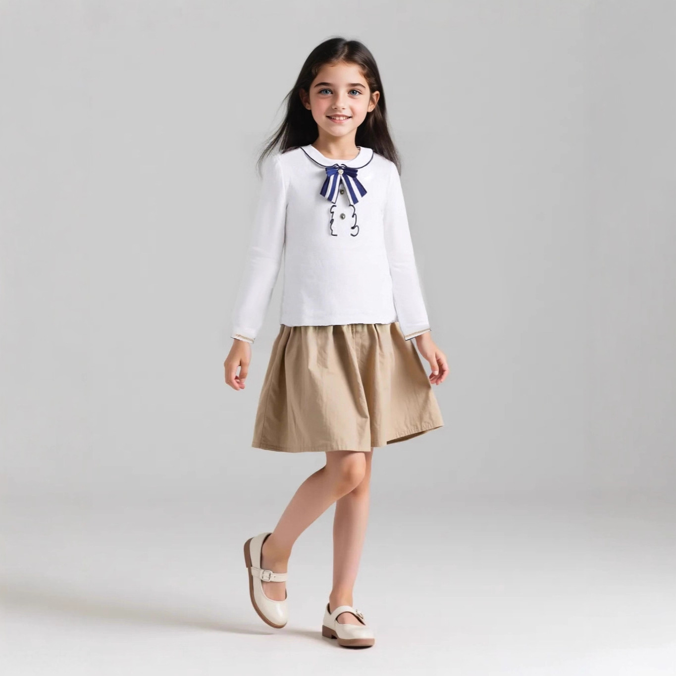 New Autumn Arrival: British Preppy Style, Pure Cotton Long-Sleeved Children's Base Layer, Autumn/Wearable for Middle and Large Children, Stylish for School Wear, Long-Sleeved Base Layer