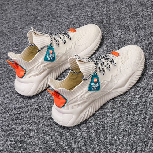 Men's New Sports Shoes, Flyknit Breathable Mesh Casual Shoes, Cross-border Wholesale, Thick Sole, Lightweight Running Shoes