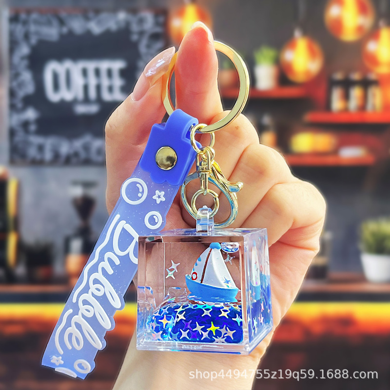 Oil Blue Sailboat Doll Floating Object Keychain Meaning Smooth Sailing School Bag Car Pendant Gift Wholesale