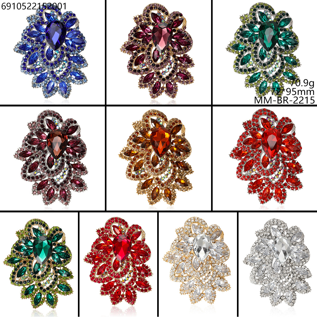 European and American High-grade Retro Alloy Rhinestone Glass Brooch Atmospheric All-match Women's Shawl Cardigan Corsage Jewelry Pin