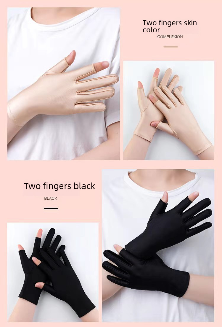 Spring and autumn thin men's and women's spandex sunscreen gloves elastic half finger Dew two finger touch screen driving riding outdoor work_voghion.com