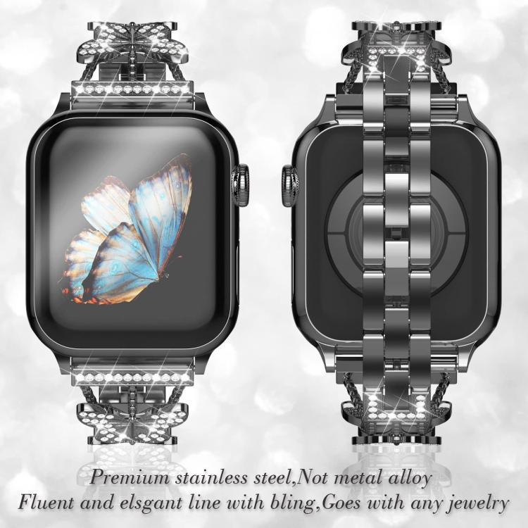 Correa de diamante en forma de mariposa para Apple Watch 38 - 49mm Brazalete de metal de moda para mujeres