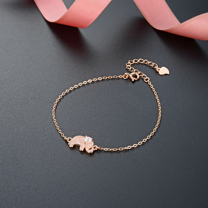 Estilo simple transfronterizo accesorios de oro rosa estilo japonés y coreano s925 pulsera de circón de plata Pulsera popular de elefante de mujer