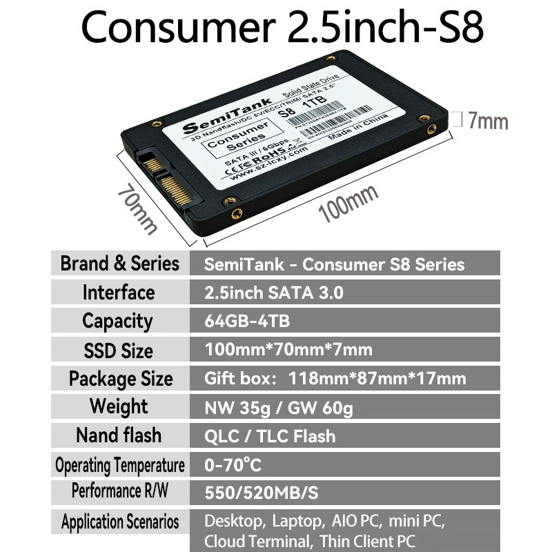 SSD твердотельный диск оптом 2.5 дюйма sata3.0 настольный 256г ноутбук 2т жесткий диск 1т 128г