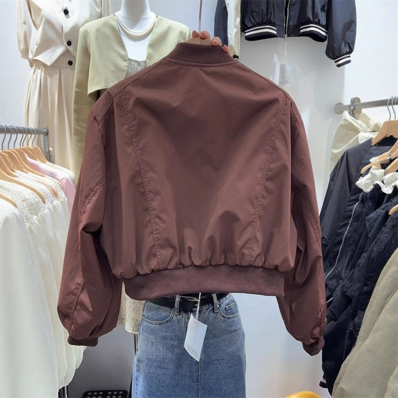 美式街头风棒球服外套女春秋2025年新款复古纯色宽松立领夹克上衣|undefined