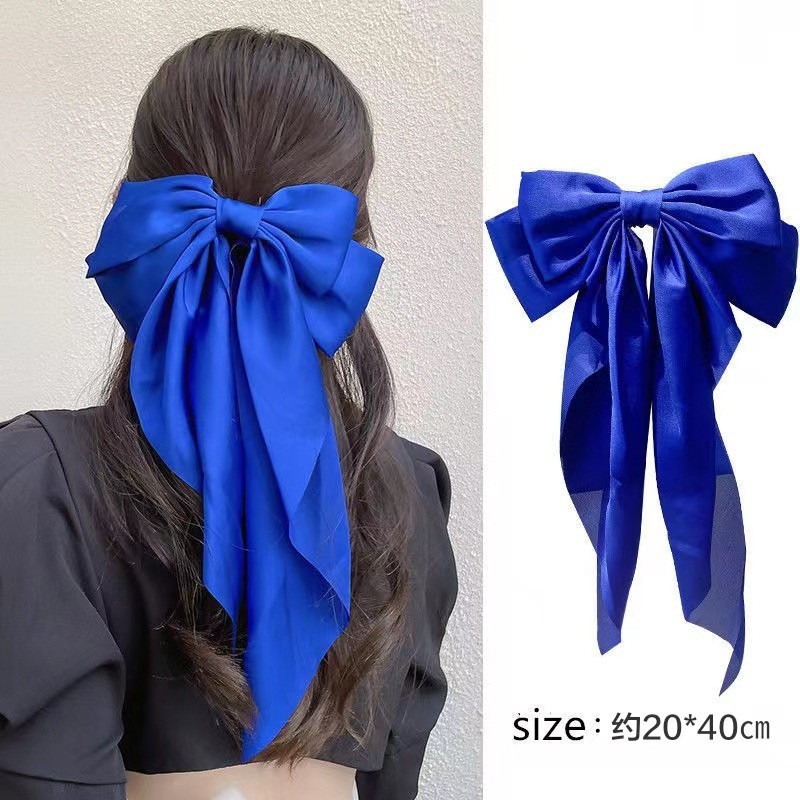 クロスボーダーヘアアクセサリー大型レトロロングリボンリボンヘアピンマルチカラー三角タオルバーガンディリボンスプリングクリップ|undefined