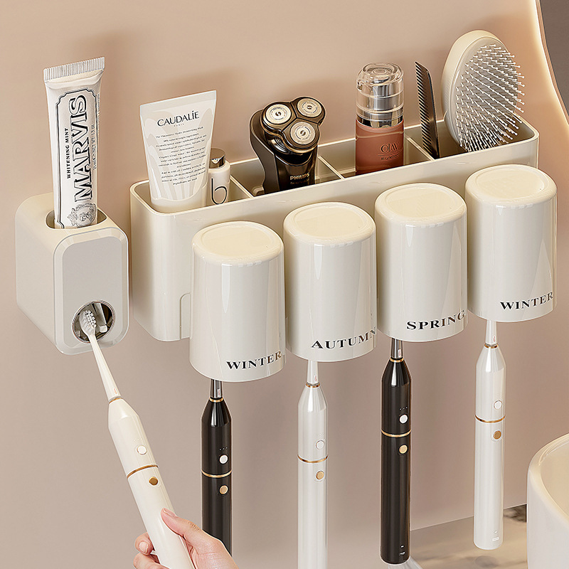 Toothbrush Rack Non-perforated Mouthwash Cup Brush Cup Toilet Wall-mounted Household Electric Toothpaste Toothbrush Rack