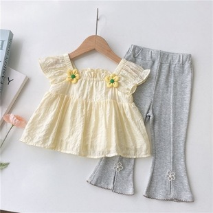 Korean Style Girls' Doll Shirts, Fashionable and Loose Baby Style Tops, Children's Short-Sleeved Yellow Flower Doll Shirt Tops