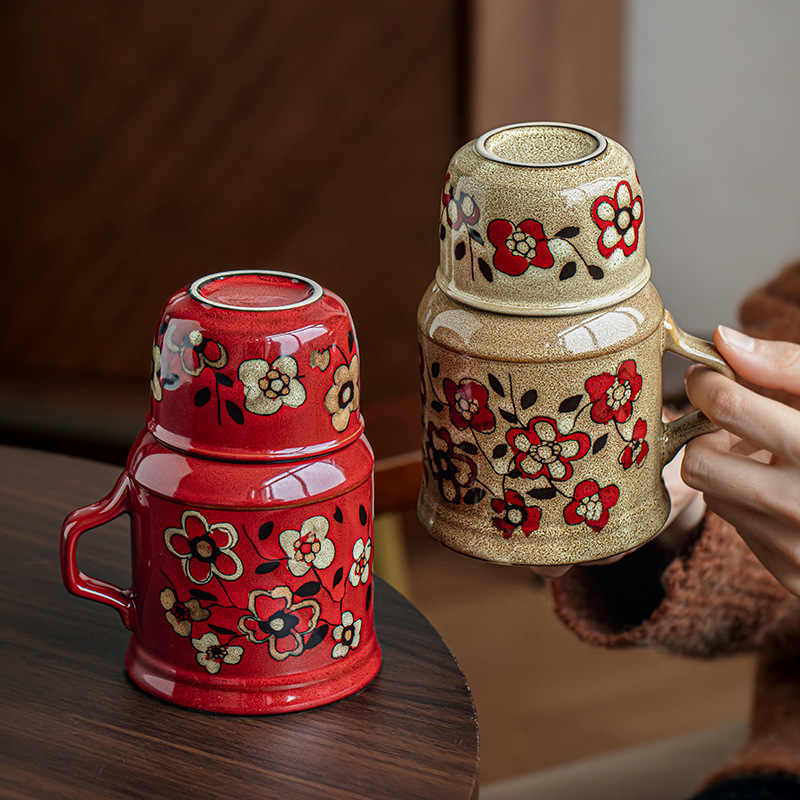 Suspiro de tiempo Taza de olla pequeña pintada a mano china Taza de té de cerámica con tapa Regalo de San Valentín Exportación transfronteriza
