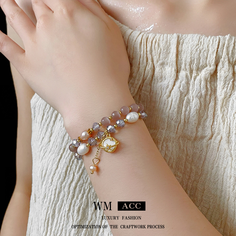 Pulsera de piedra de ojo de gato de doble capa, nicho de moda ligero lujo irregular pulseras de mano de alta calidad, joyas de mano para mujeres image 4