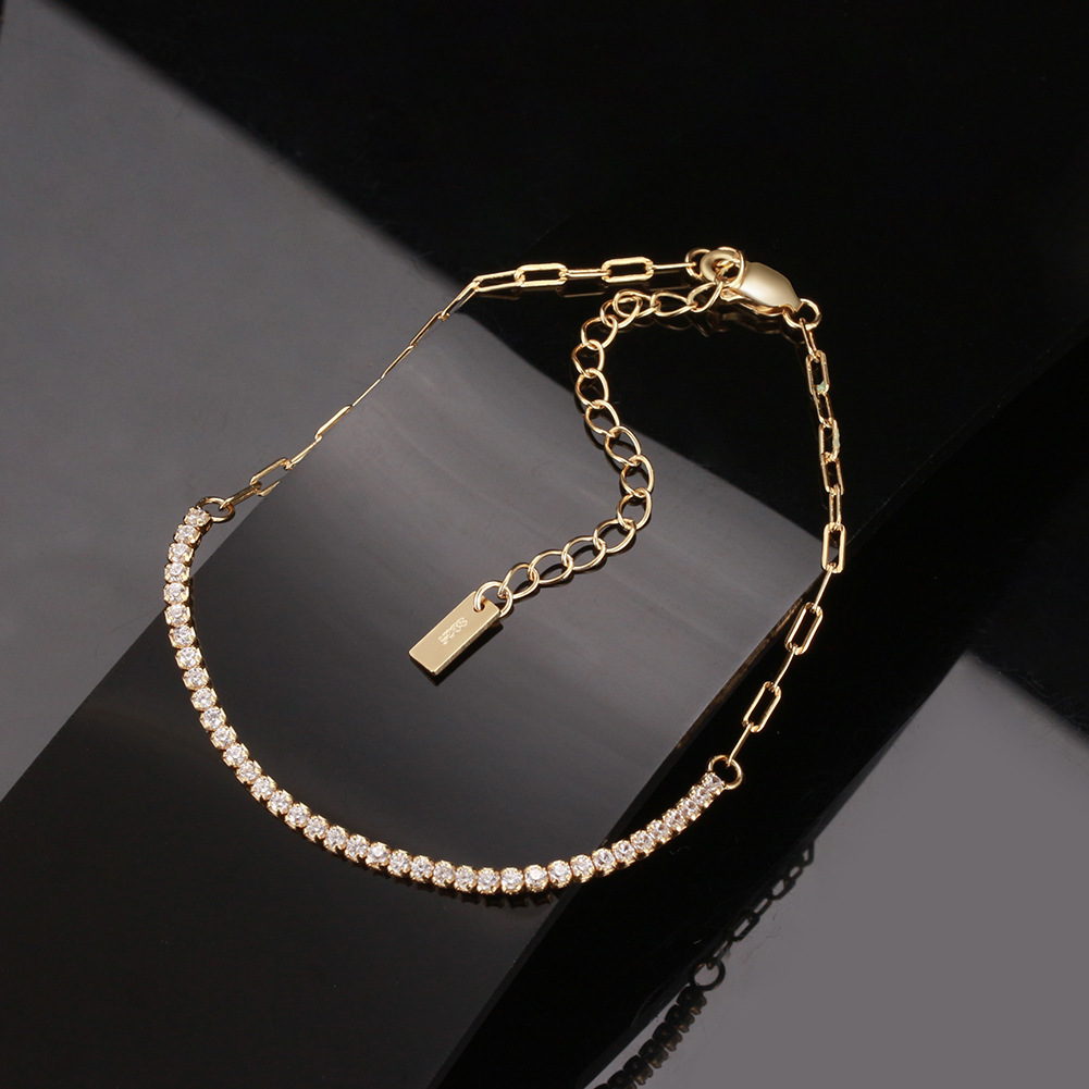 1 Piece Simple Style Geometric Solid Color Sterling Silver Plating Inlay Zircon 14k Gold Plated Bracelets display picture 2