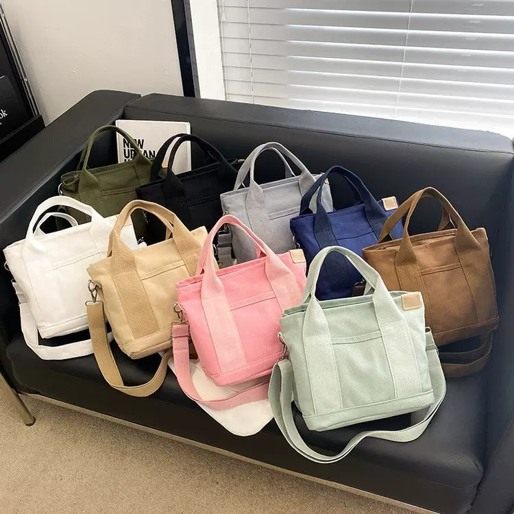 韩版2025新款妈咪包手提包大容量单肩包少女收纳包糖果色休闲帆布