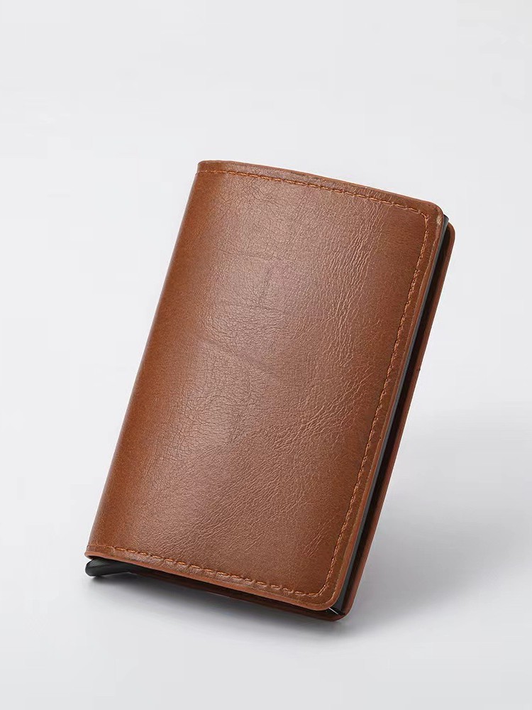 Cartera transfronteriza para hombres europeos y estadounidenses Tarjetero de fibra de carbono ultrafino Tarjetero de aleación de aluminio con tarjeta emergente automática Cartera