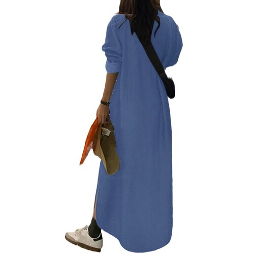 2024 New Spring Denim Solid Color Stylish Commute Bohemian Loose Plus Size Long Dress