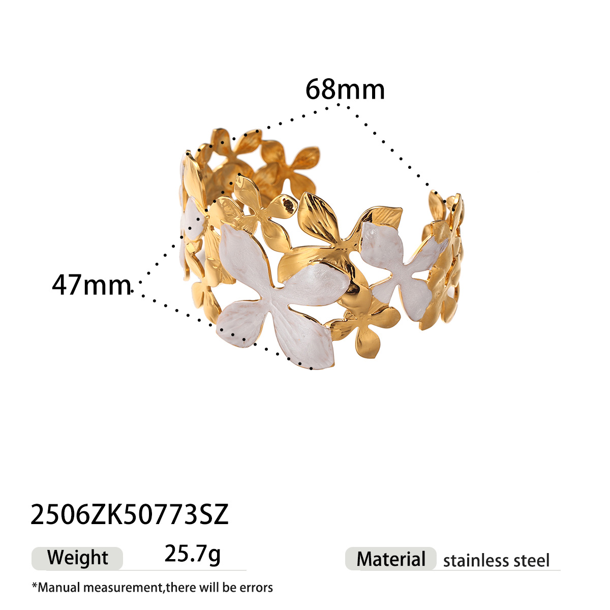 Tena brazalete de acero inoxidable europeo y americano para mujer, placa de alta gama, placa de flor de oro de 18k, joyería de mano explosiva al por mayor image 10