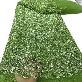 重手工钉珠高档珠管亮片绣婚纱面料礼服晚宴时装绣花布料批发lace
