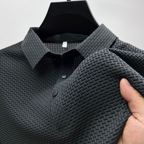 Cross-border Nylon 2024 Summer Mesh Ice Silk Short-Sleeve T-Shirt Men's Collar Color Slip Material Polo Shirt Half-Sleeve Clothing