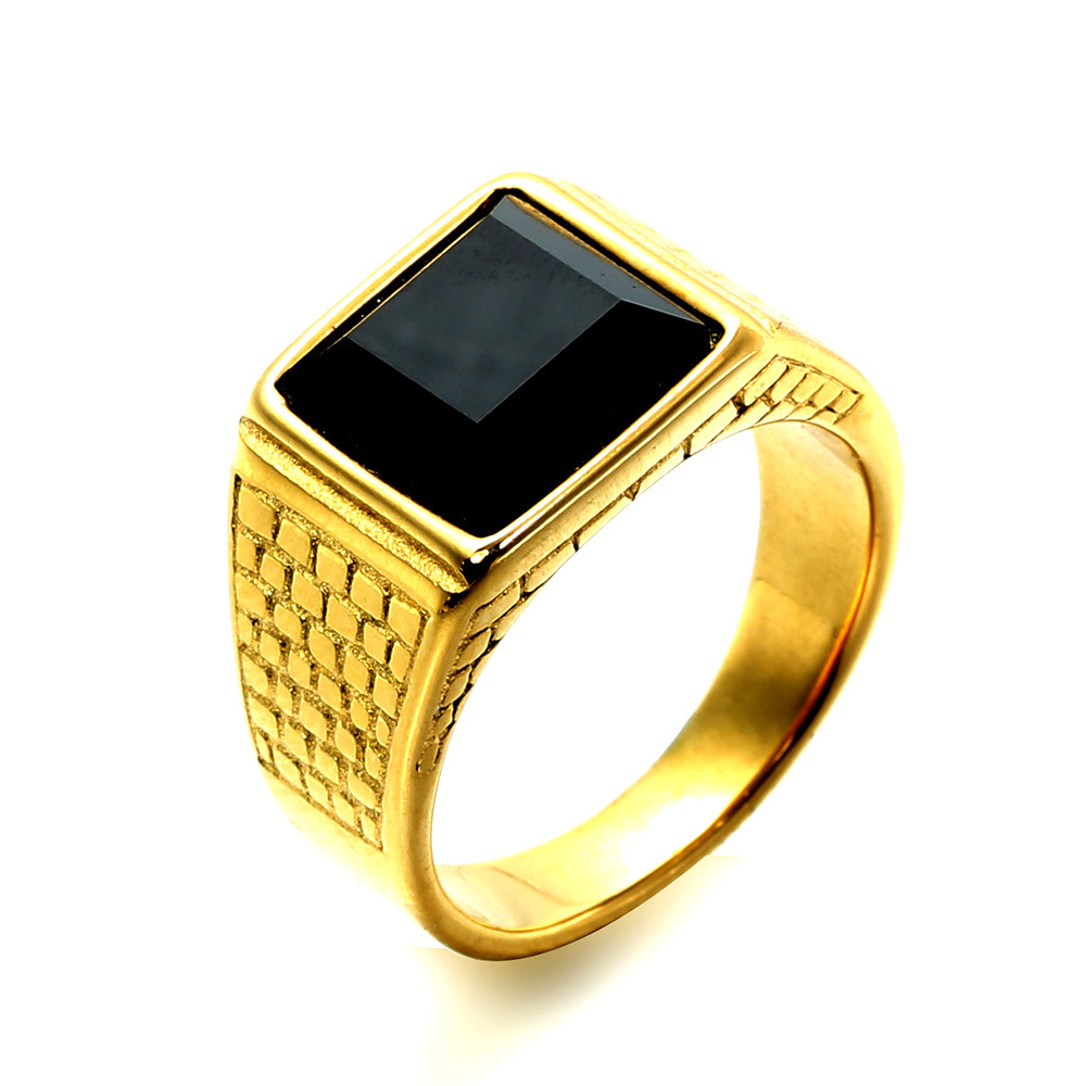 Retro Punk Square Stainless Steel Inlay Artificial Diamond Unisex Rings Men Signet Rings display picture 1