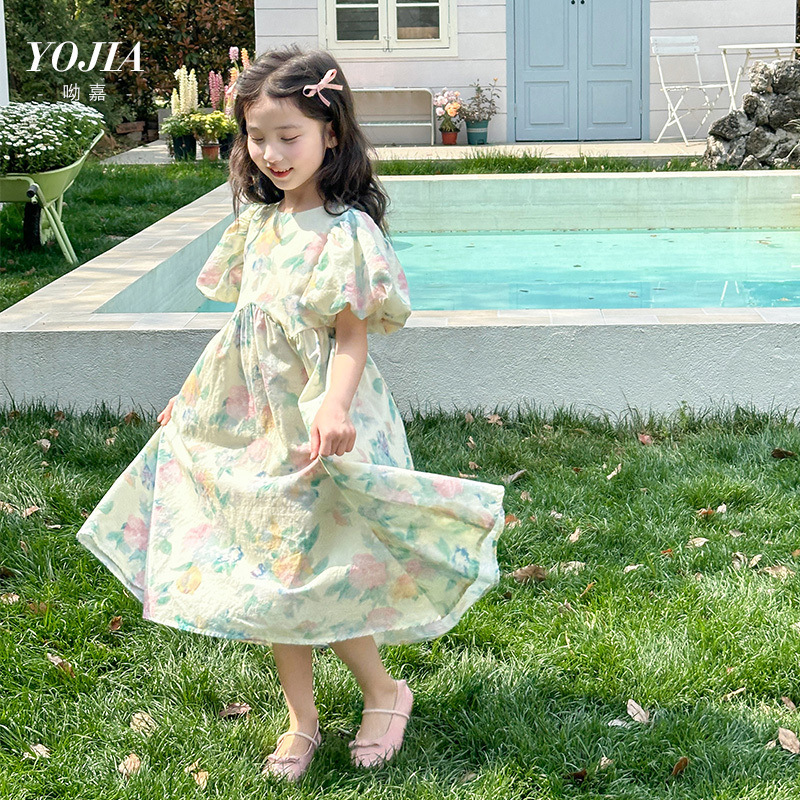 Yojia Girls Dress Summer Dress 2025 New Super Fairy Puff Sleeve Girl Princess Dress Kidsren's Dress Summer