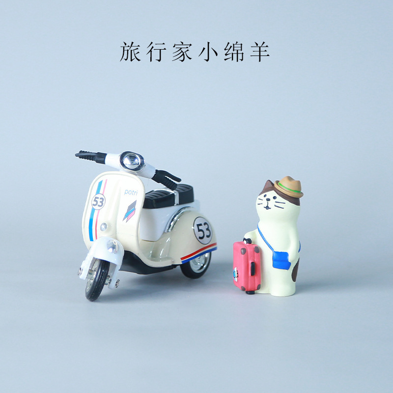 Cross-border alloy Huili sheep travel cat cartoon model ornaments toys cute INS motorcycle wholesale
