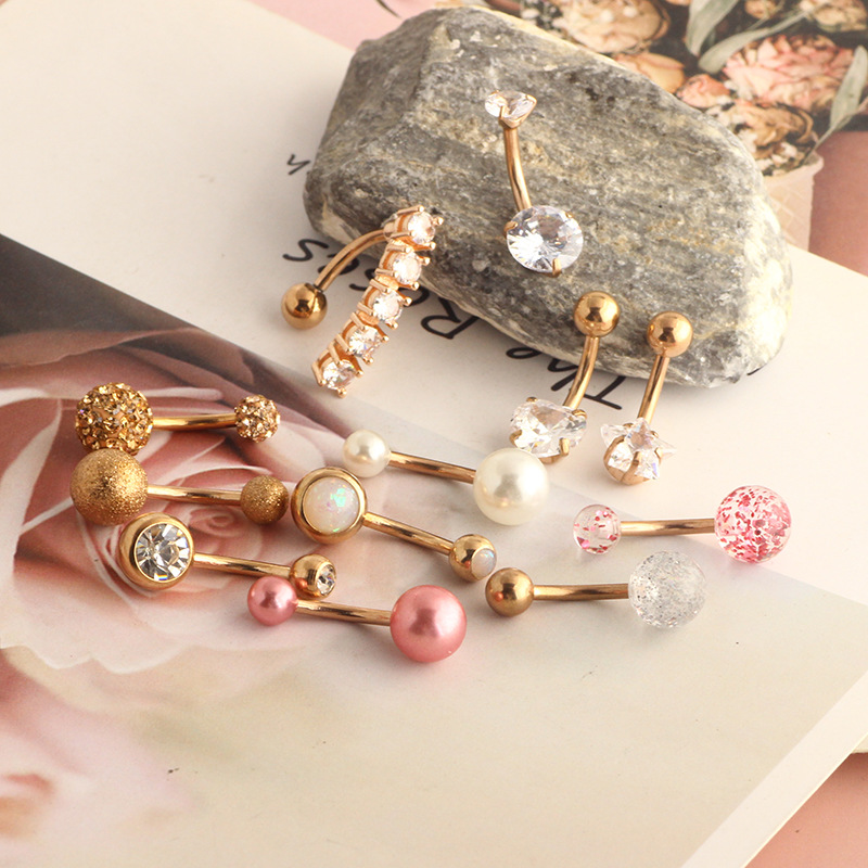 Stainless Steel Navel Nail Large Diamond Dangle Belly Button Piercing Jewelry Rose Gold Set detail image 7