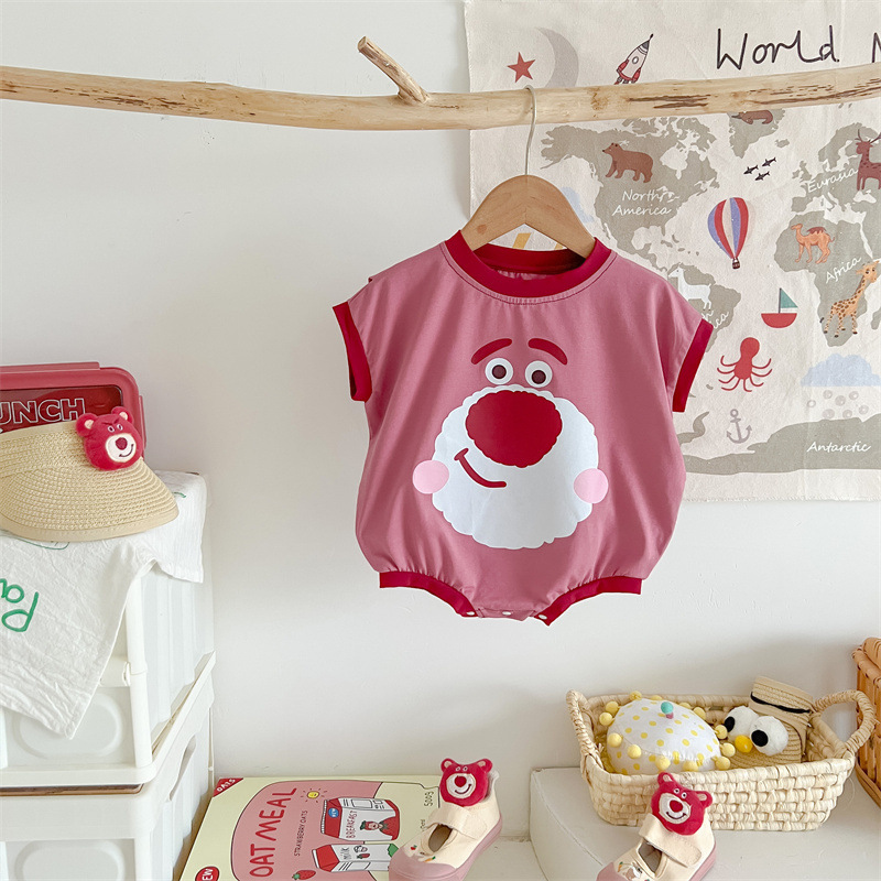 乐宾 0-2岁婴幼儿服装三角包屁衣 卡通造型哈衣草莓小熊棉质爬服详情5