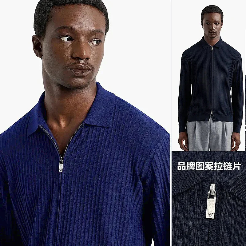 Tb Men's Genuine Leather Collar Alpaca Wool Blend Sweater - Warm and Versatile, Stylish Wear 35794